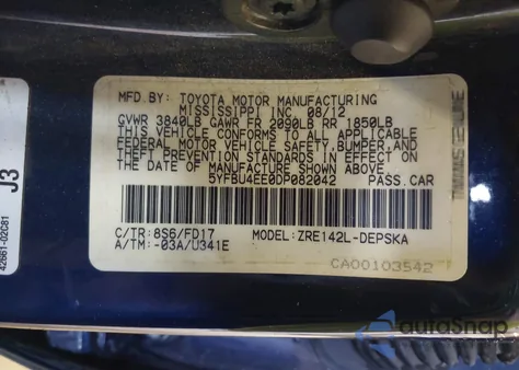 2013 Toyota Corolla S из США, поврежденный, VIN 5YFBU4EE0DP082042